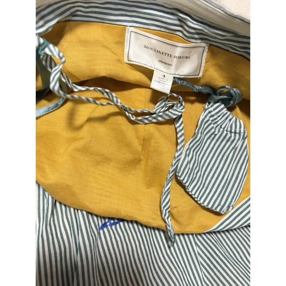 Moulinette Soeurs Girls Size 4 Cotton Striped Airplane Embroidered Dress